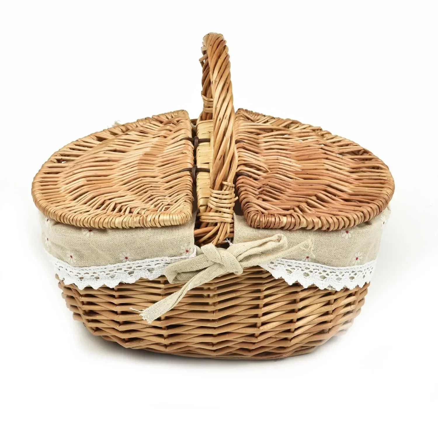 

Picnic Basket Storage Basket 26*18*15cm Balcony Gardens Brown + White Flower Basket Flower Holder Household Decoration