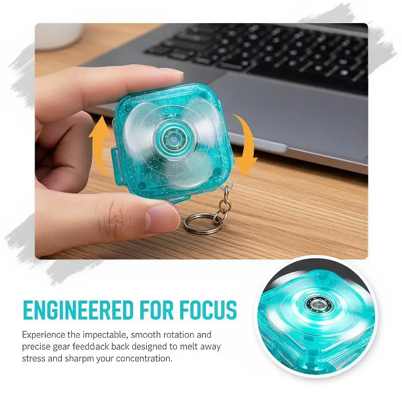 Transparent Square Decompression Rotating Keychain Sensory Toy Compact And Portable Suitable For Adult Office Study And Travel