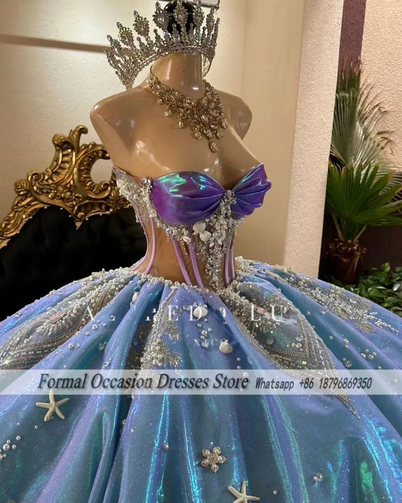 Ocean Themed Princess Quinceanera Dresses Pearls Beading Prom Gowns Sweet 16 Dress Corset vestidos de XV quinceañera Customsized image 4