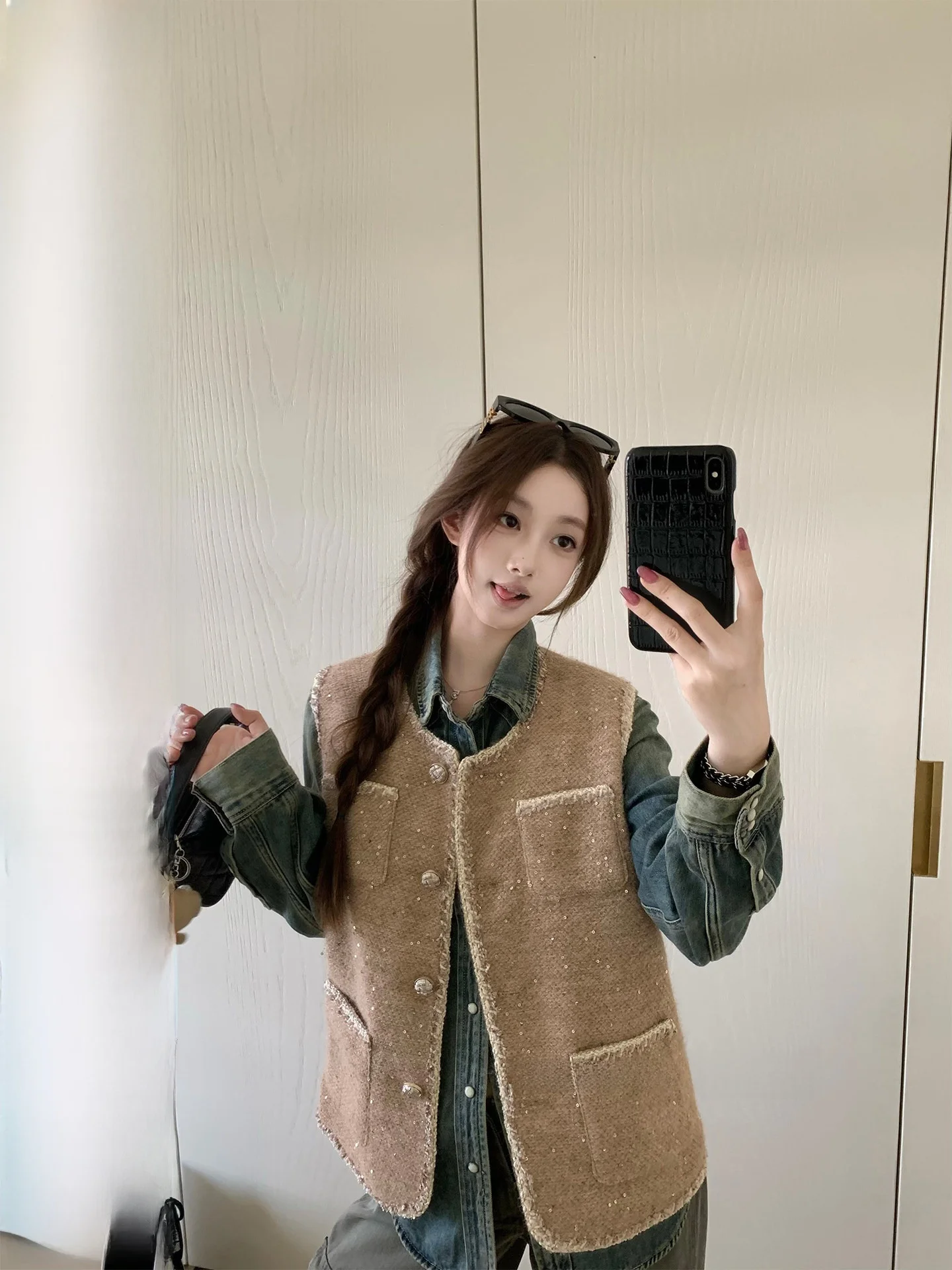 

Женский жилет из классического грубого твида Chestnut a Fraance, свободного кроя, из мягкой ткани, в стиле Ele Small Fraance Sle, или Le...