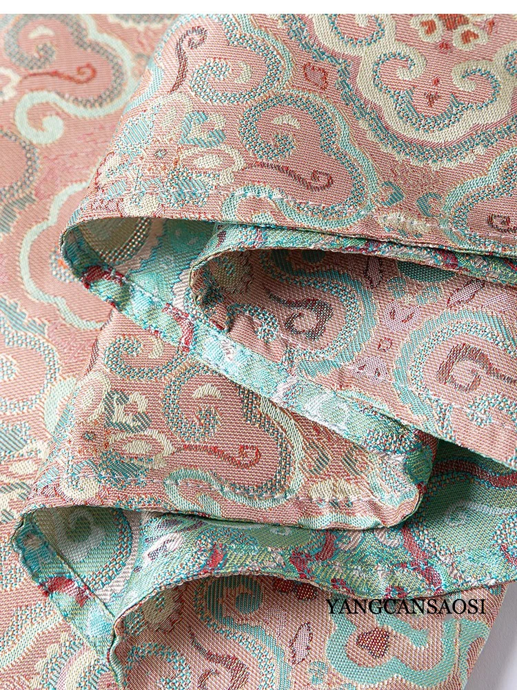 Double Sided Chinese Style 100% Natural Mulberry Silk Jacquard Shu Brocade Loose Round Neck Three-quarter Sleeve Shirt