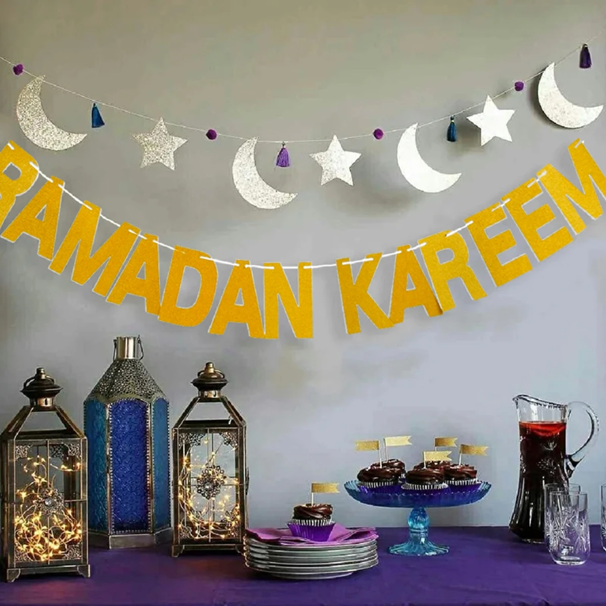 Eid Mubarak Plates Banner Balloon Tableware Ramadan Decoration 2024 Ramadan Kareem Islamic Muslim Party Decor Eid Al Adha Gifts