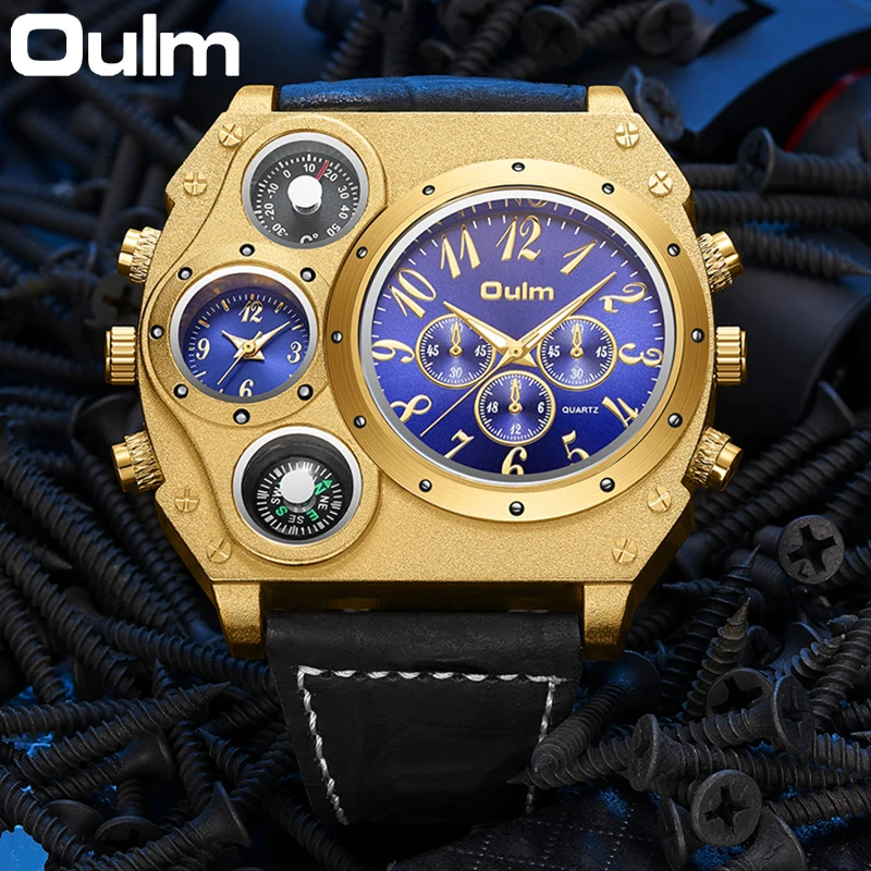 Oulm New Style Unique Designer Brand Men Sports Watch Multiple Time Zone Quartz Watch Leather Strap Mens Watch Relogio Masculino