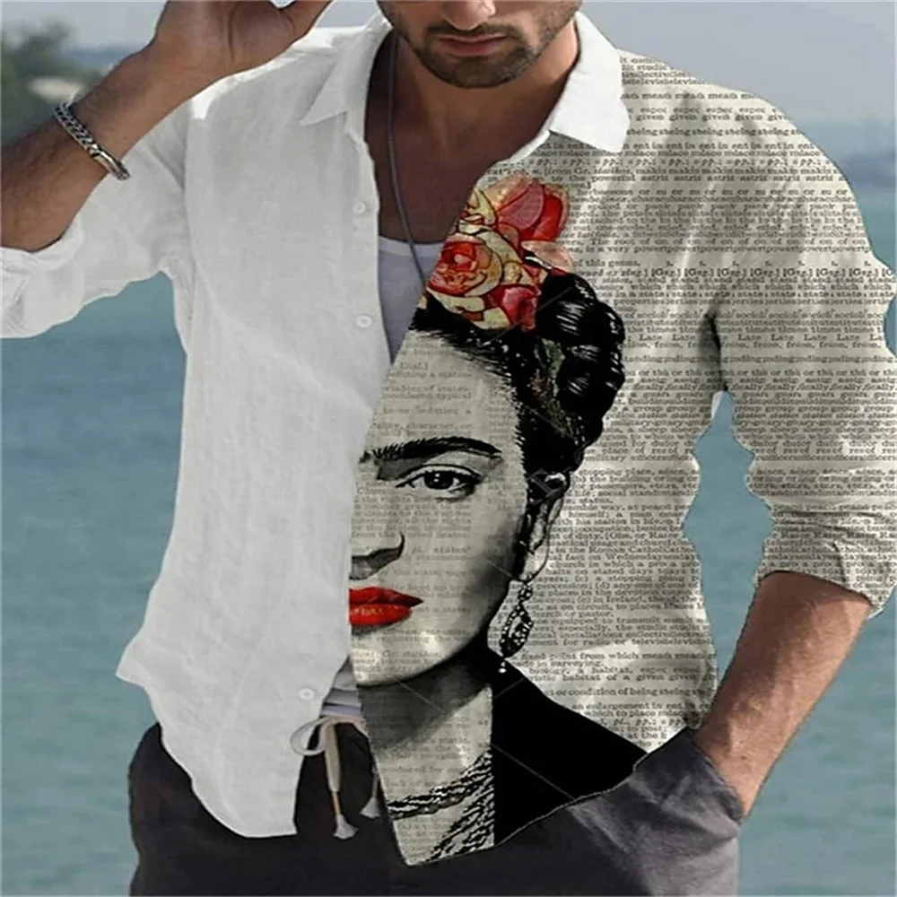 

2023 Hot selling men's shirts Street high quality single breasted lapel men's top Outdoor casual printed long sleeved shirt