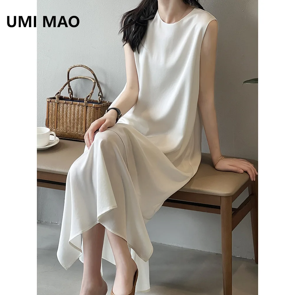 

UMI MAO Sleeveless Round Neck Dress Long Style Summer New Design Feel Loose Temperament Long Dresses Femme