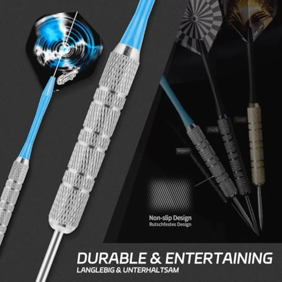 Dardos Punta de metal Juego de dardos profesionales de acero de 18 piezas con eje y vuelos para principiantes y aficionados Ideal para juegos en casa N