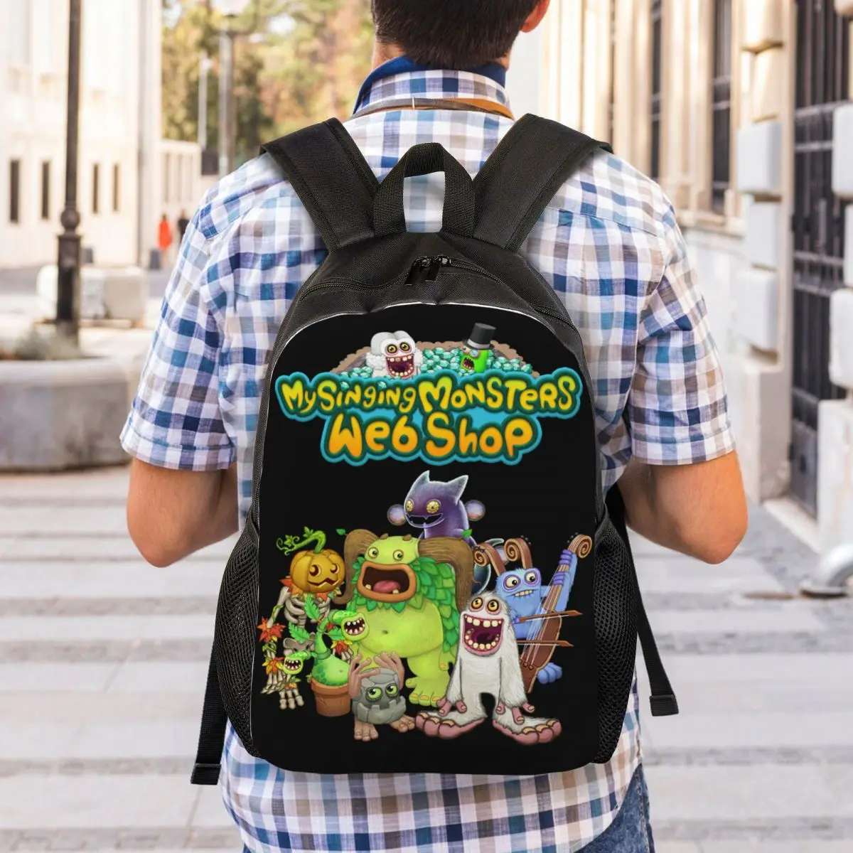사용자 정의 3D 인쇄 내 노래 괴물 배낭 소년 소녀 학교 대학 여행 가방 남성 여성 Bookbag 15 인치 노트북에 적합