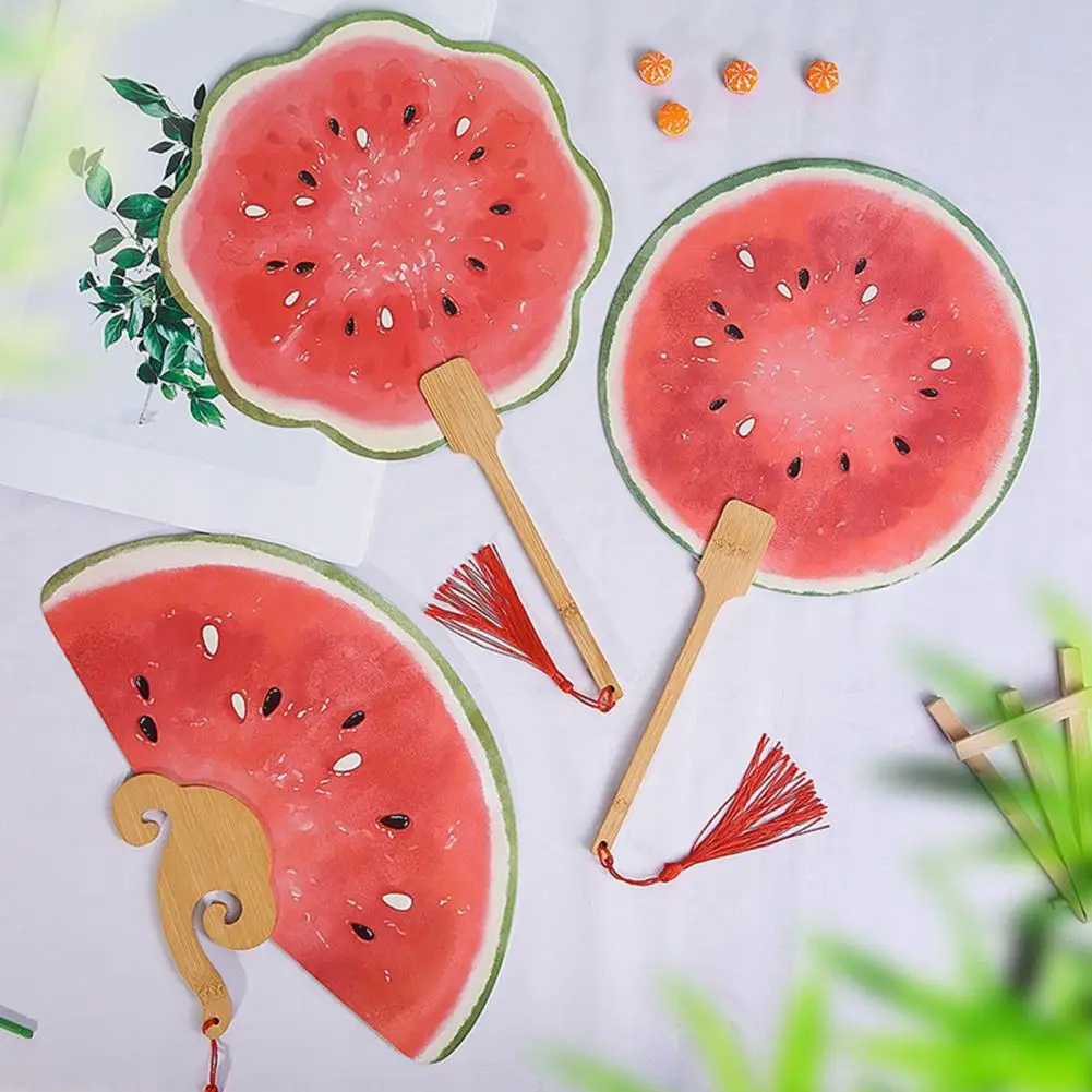 

Wooden Handle Fan Watermelon Print Round Fan with Wooden Handle for Outdoor Travel Camping Lightweight Portable for Summer