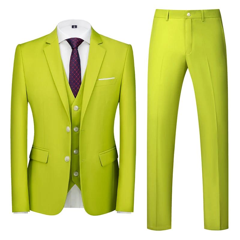 16 Colors ( Jacket + Vest + Pants ) Men\'s High Quality Formal Business Slim Fit Mens Suit Best Groom Wedding Tuxedos 3 piece Set