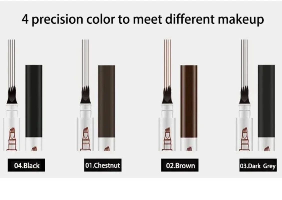 Lápiz de cejas líquido Natural de 4 puntos de alta calidad, maquillaje de 4 tenedores, lápiz de cejas Microblade de larga duración, cosmético marrón oscuro y negro