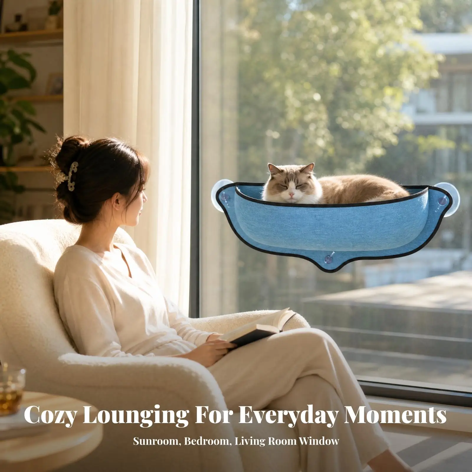 Cat Window Perch Hammock with Suction Cups Four Season Fabric Cat Bed for Sunbathing Resting Indoor Cats