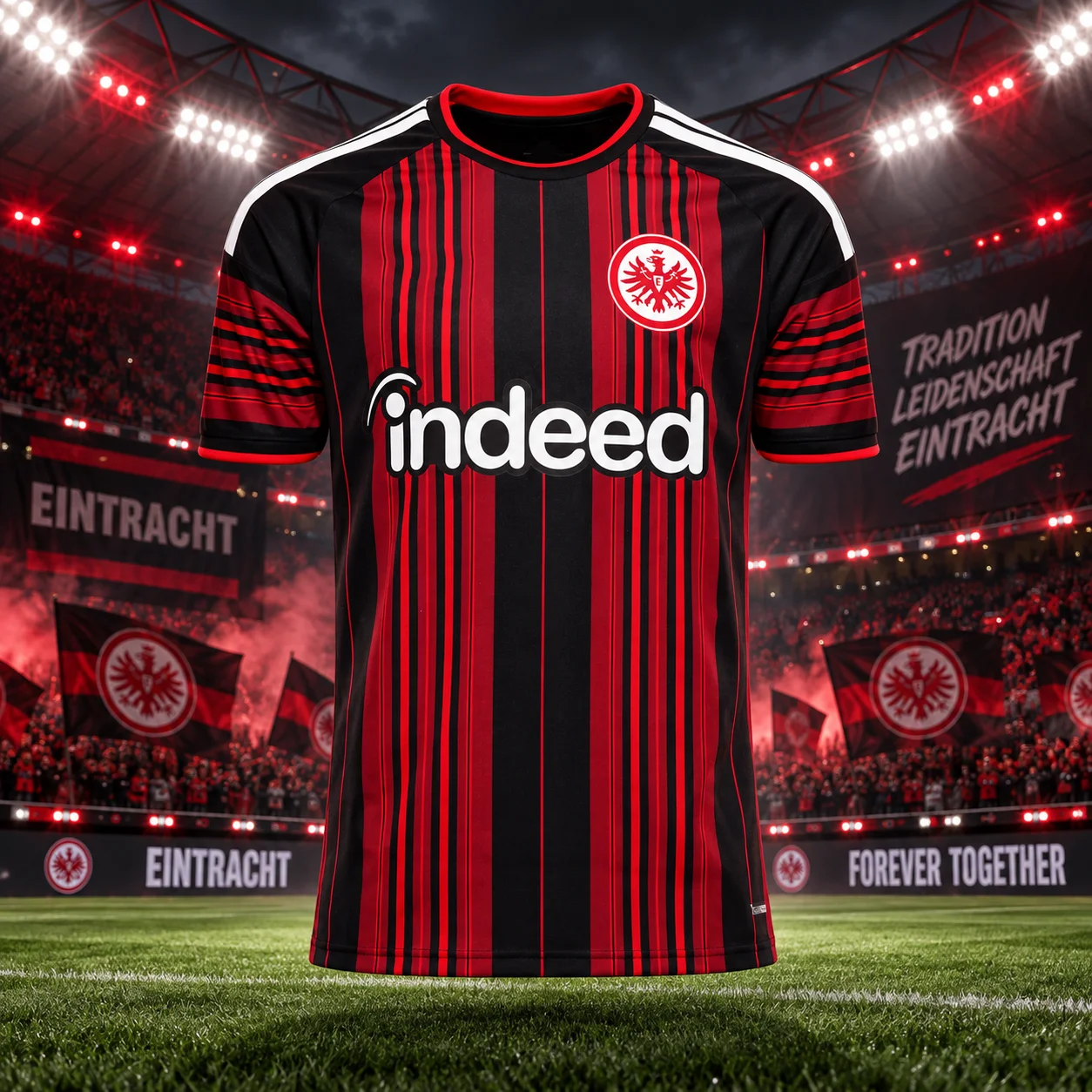 2026/27 Eintracht Frankfurt Home Soccer Jersey, Men Black Red Vertical Stripe Short Sleeve Football Shirt, Quick Dry Breathable