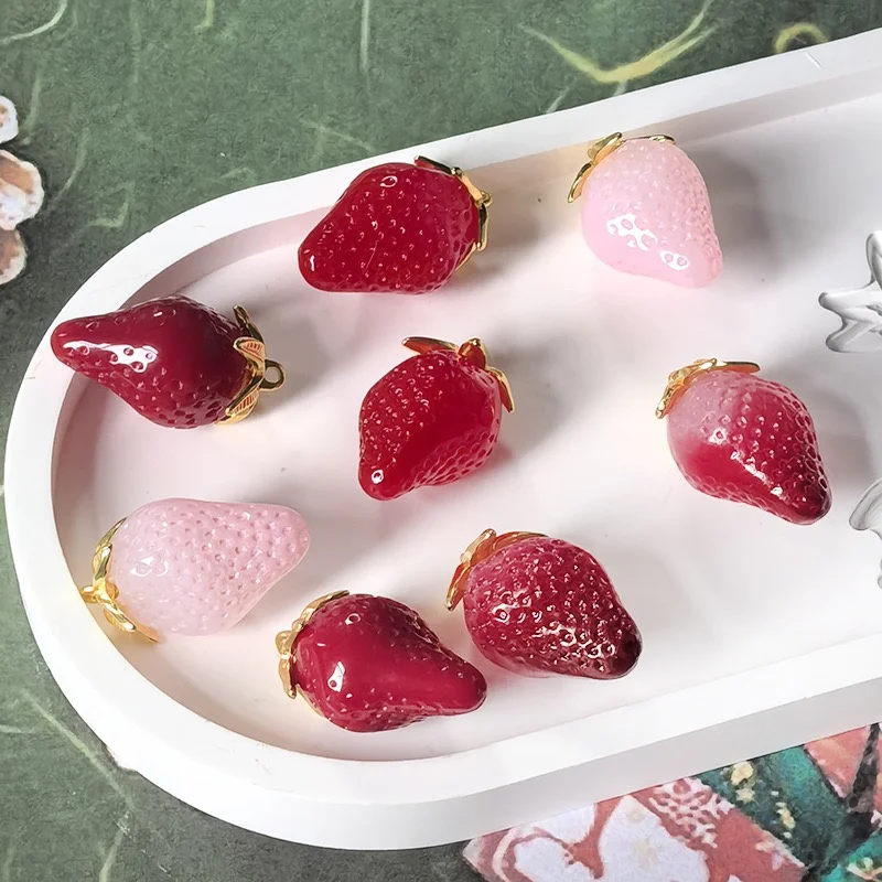 

Free shipping 40pcs/lot color print cartoon strawberry shape resin dolls beads diy jewelry garment pendant accessory