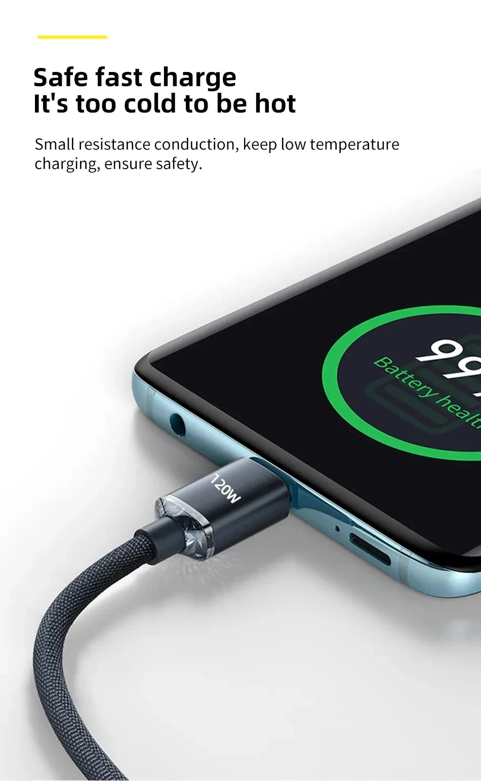 120 W PD Typ C Kabel 0,25 M/1 M/1,5 M/2 M Schnellladekabel USB C Telefon Datenkabel Schnellladung für iPhone 17 Xiaomi Samsung Huawei – Detail 6