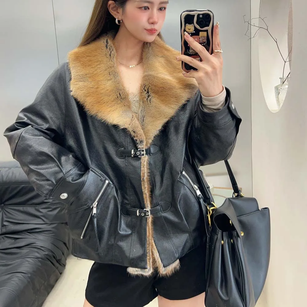 Chaqueta de lujo con cuello peludo, abrigos cálidos de manga larga, cárdigan de invierno, ropa de abrigo gruesa de plumas de ganso