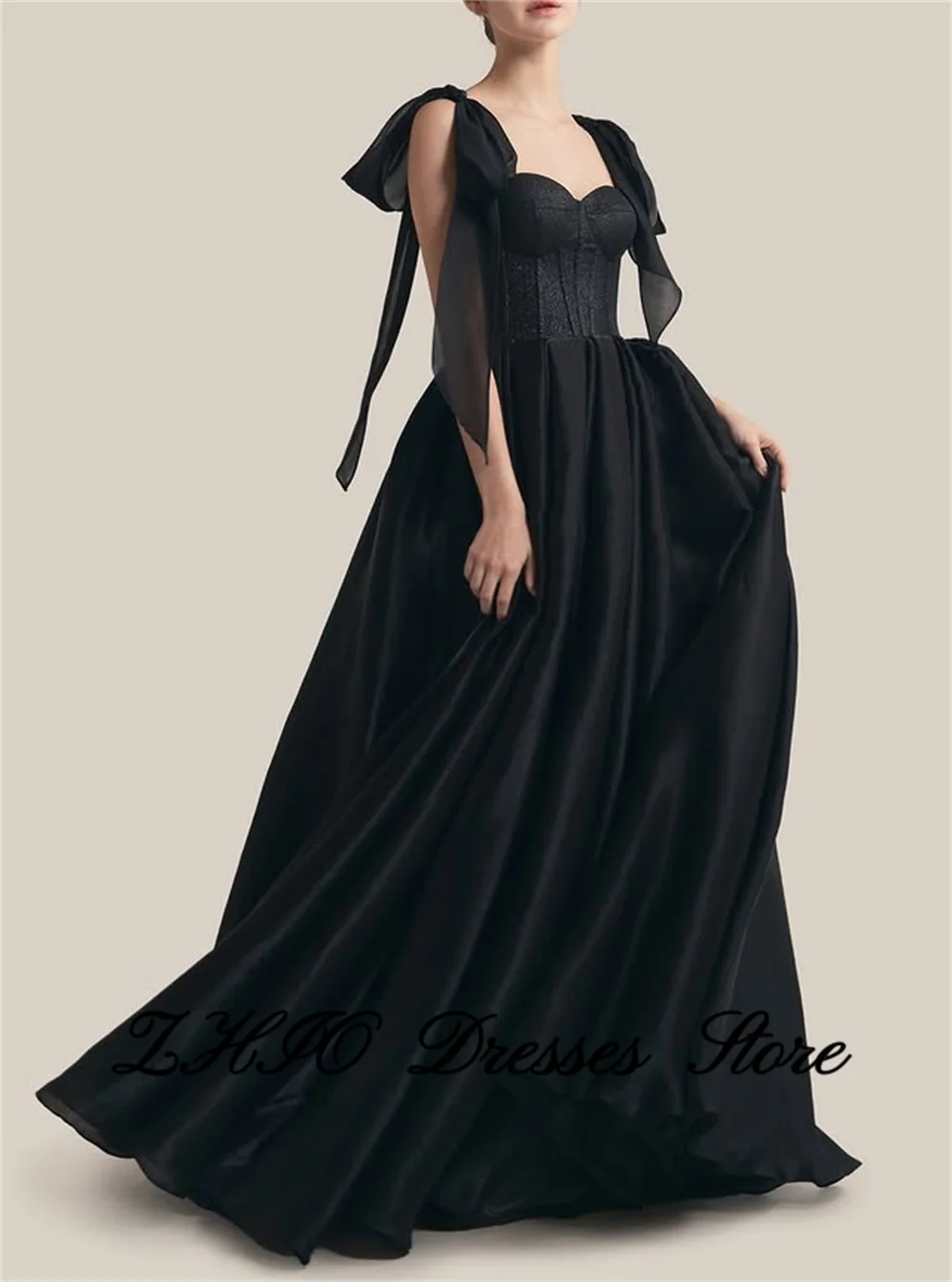 ZHIO Modern Black Sweetheart Collar Wedding Party Dress Strap Floor Length Korea PhotoShoot Bridal Reception Evening Gown Custom