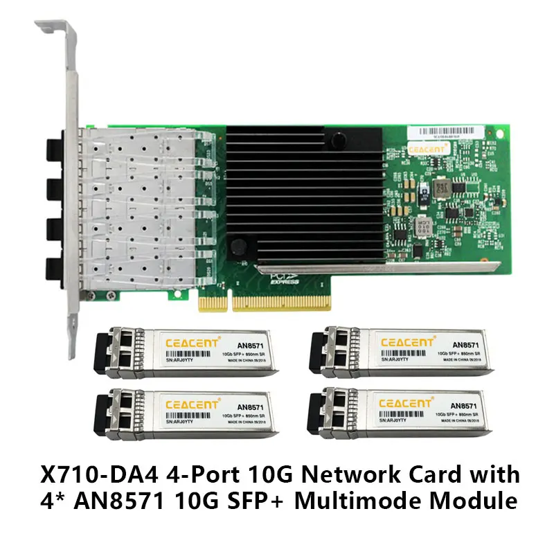 New Intel X710-DA4 4-Port 10G SFP+ PCI Express 3.0 x8 Ethernet