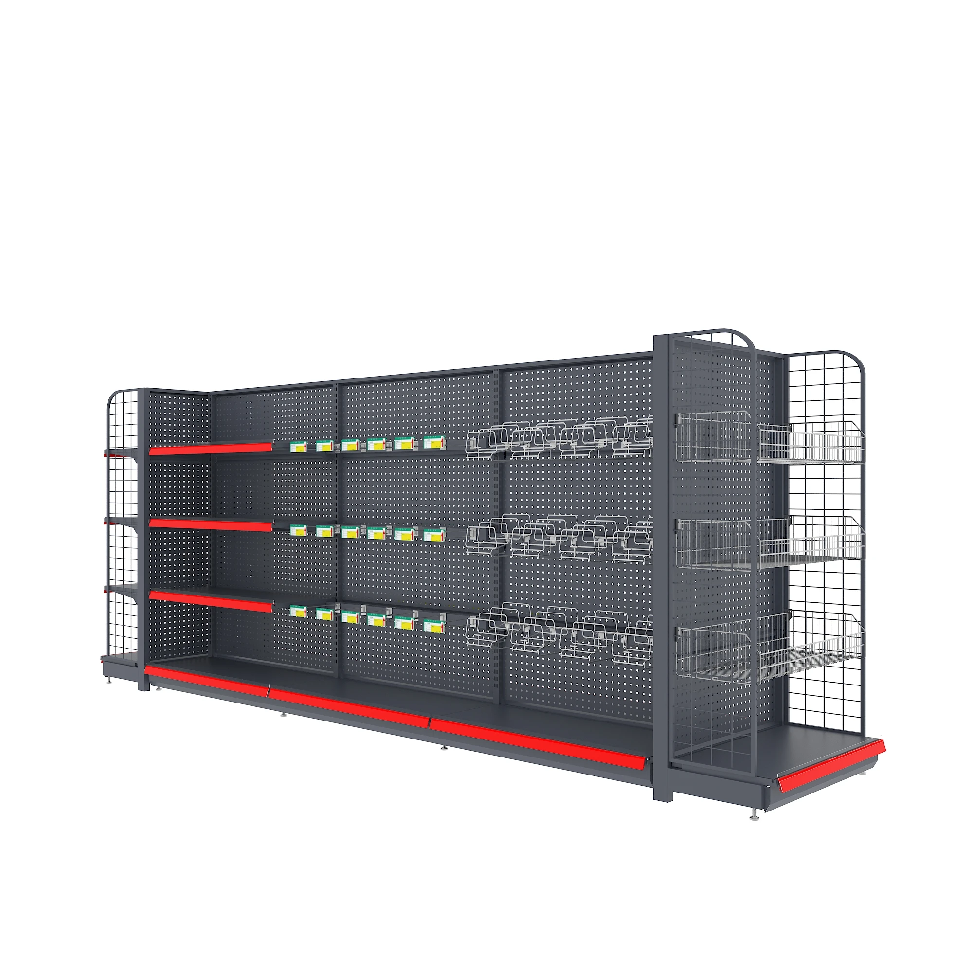 Heavy Duty Double-Sided Snack Shop Shelves Perforated Supermarket Display Rack Metallic Material Custom Size