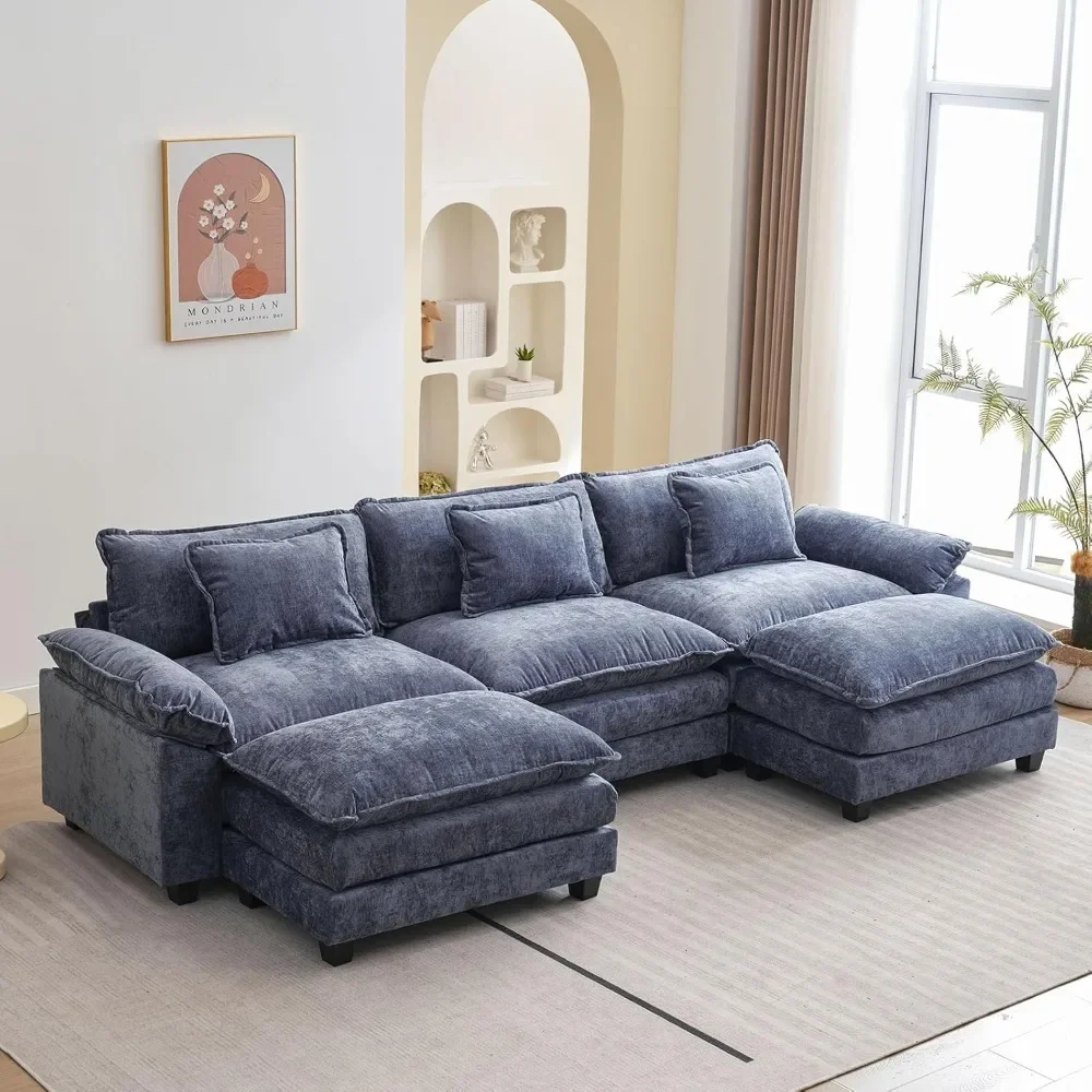 

Modular Sectional Sofa, Comfy Cloud Couch Sectional Sofa with Ottoman, Chenille Sofa Sleeper Deep Seat Sofa with Throw Pillows