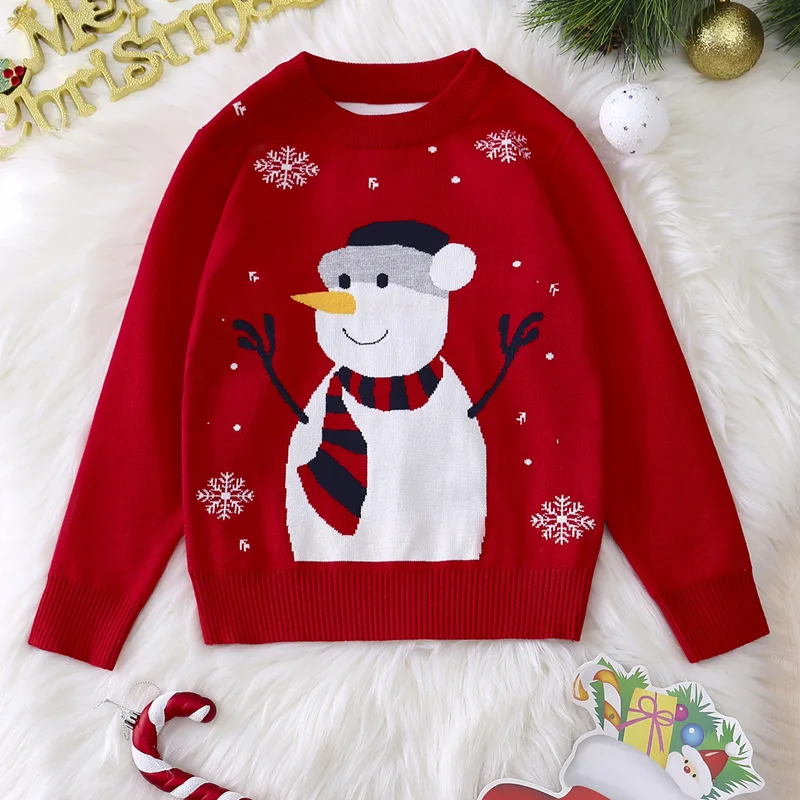 

Children's Elk Snowman Sweater Base Sweater Long Sleeve O Neck Knitted Sweater Student Warm Top Christmas New Year Clothes