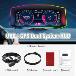 Dual System Version HUD P4 LCD Head Up Display Car Speedometer OBD Electronic Dashboard ECU Plug Instrument Cluster Safely Alarm