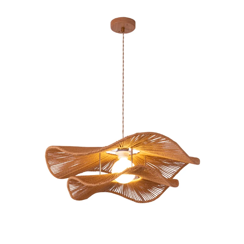 Nordic Wabi Sabi LED Ceiling Hanging Lamp Hand Woven Hemp Rope Living Room Chandelier Dining Table Light Home Decoration Lamps