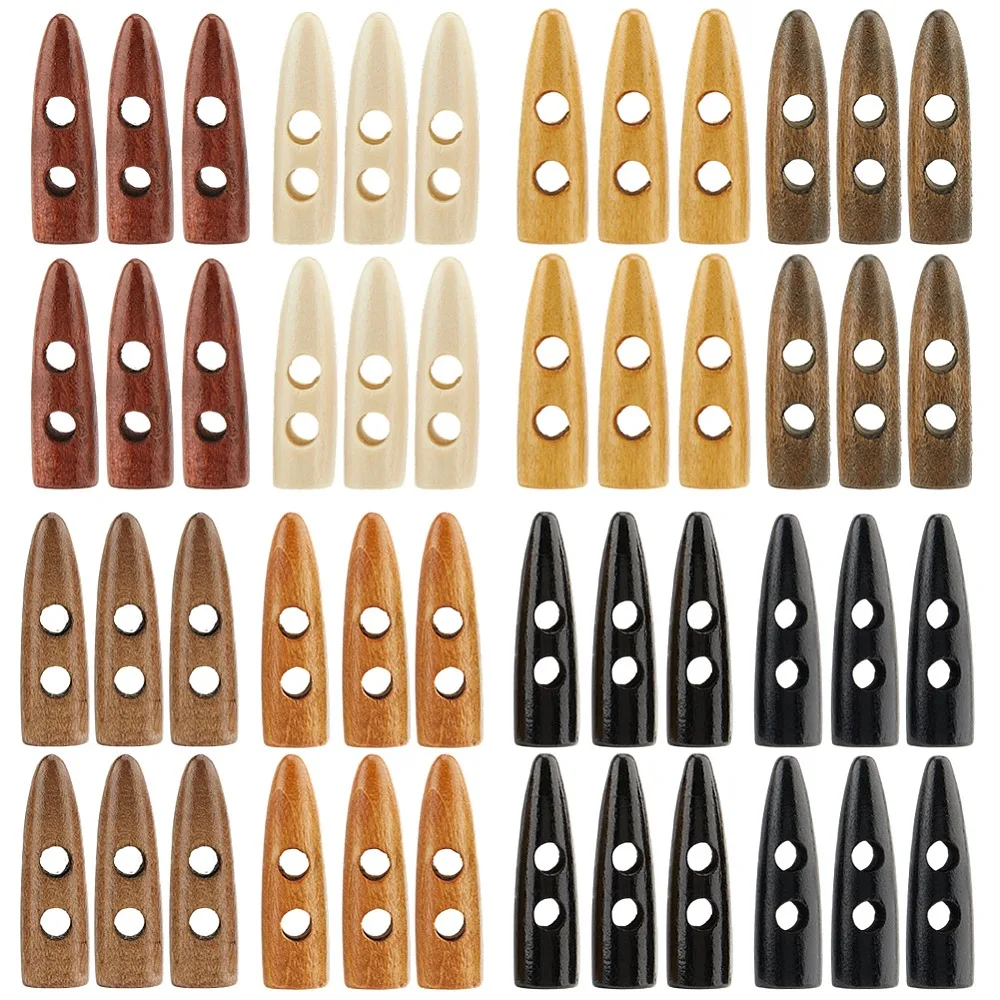 

64Pcs 8 Colors 2-Hole Wood Buttons Mixed Color 45x13x12.5mm Hole: 6.5mm 8pcs/color