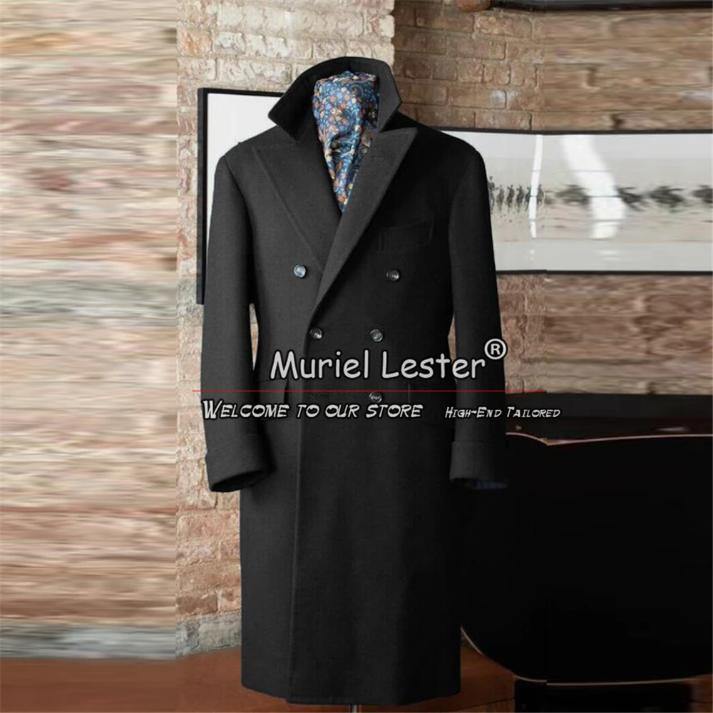 

Vintage Man Suit Jackets Double Breasted Overcoat Long Tweed Wool Blend Trench Coat Long Bespoke Business Office Blazers Outwear