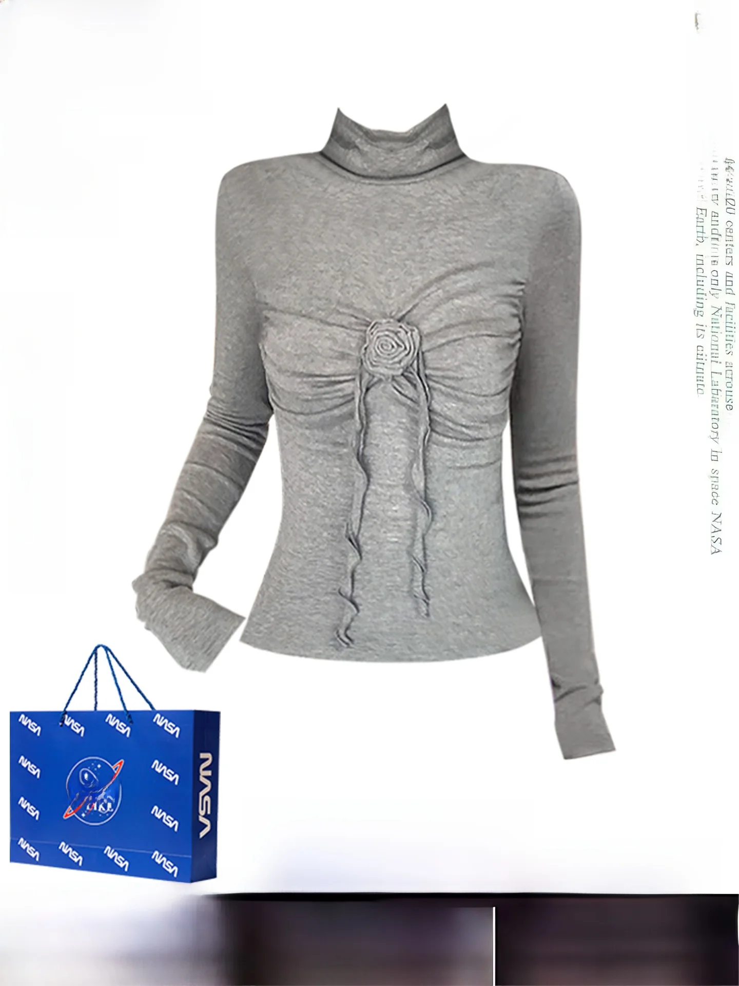 

Женская футболка Pure Desire с высоким воротником, плиссировкой и 3D-цветами, с длинными рукавами, облегающая, базовая, для осени и зимы