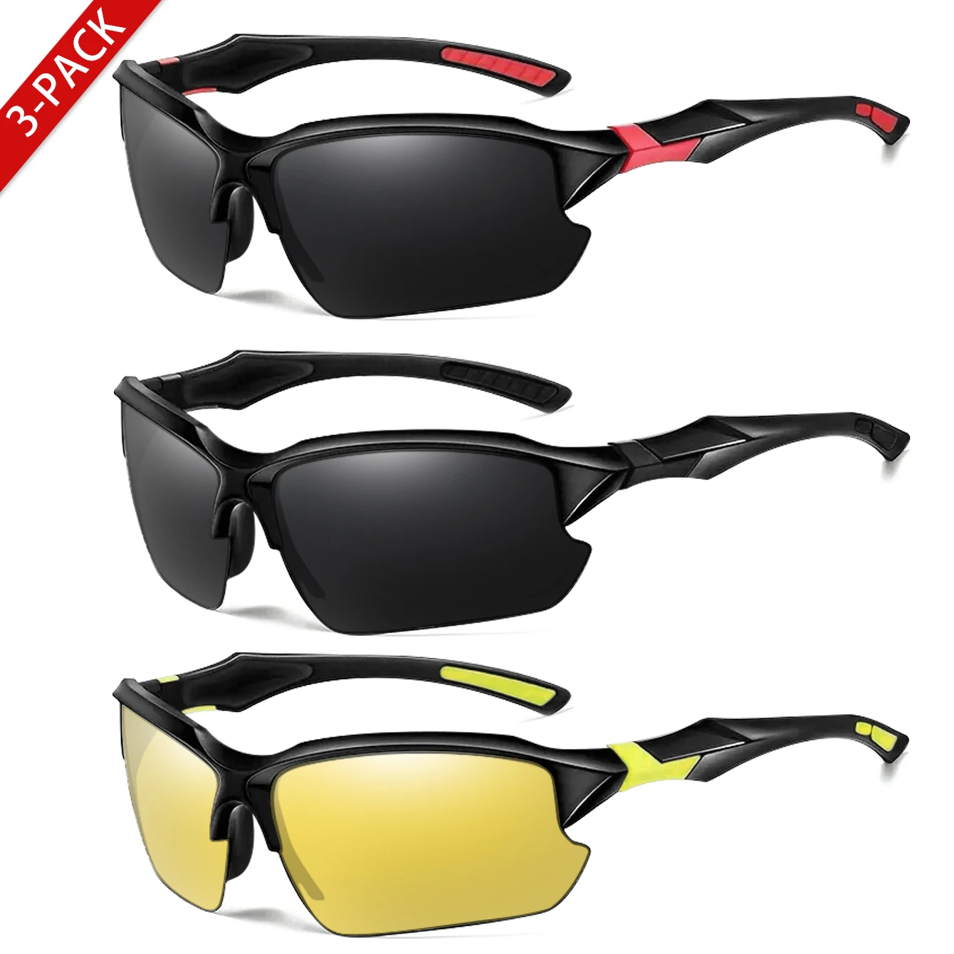 3 Pairs Polarized UV400 Fishing Sunglasses for Men and women Outdoor Sports Cycyling Travel Driving Hiking Camping