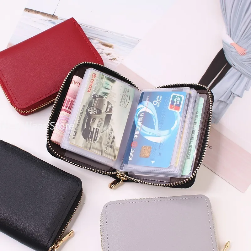 Women/Men Business Card Holder Wallet Case Red/black/gray/yellow/blue/purple Credit Card Holder Case 26 Bits Zipper Card Wallet