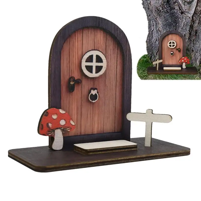 

Fairy Door For Outside Wood Tree Trunk Miniature Mushroom Door Tree Stump Ornament Fairy Elf Garden Decor For Courtyard Lawn