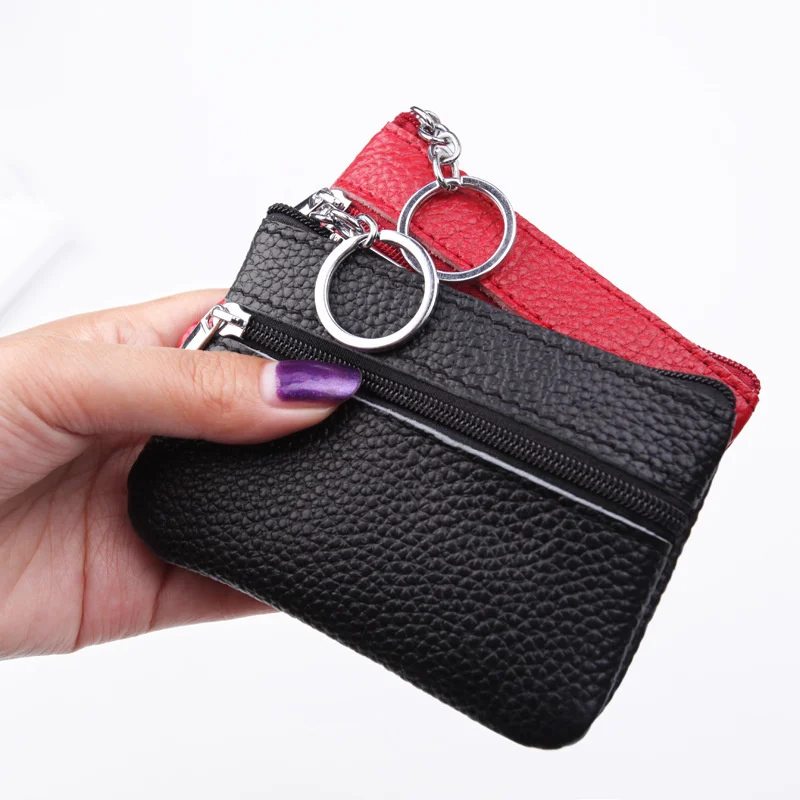 Key Ring Coins Wallet Change Bag Short Genuine Leather Coin Purse Slim Wallets Earbuds Storage Credit Card Holder