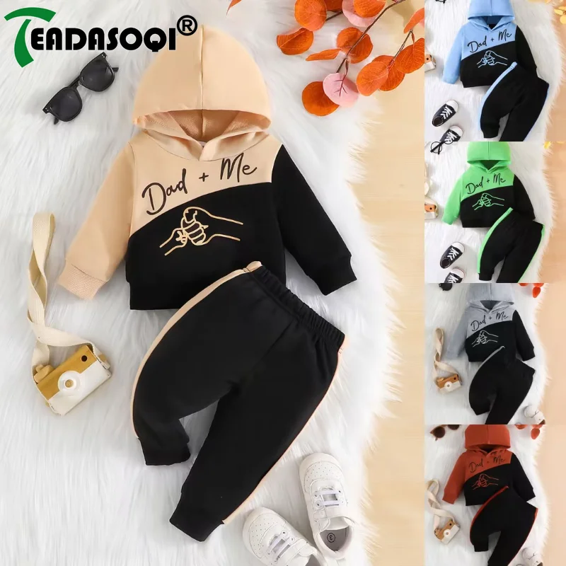 

3-24M Newborn Infant Clothes Set For Kids Baby Boys Long Sleeve Hooded Letter Print Shirt+Sweatpants Todder Children Outfit Suit