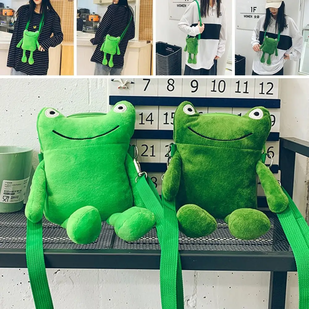 Cute Frog Plush Crossbody Bag Women Shoulder Bag Purses Messenger Bag Funny Cartoon Plush Bag Phone Bag