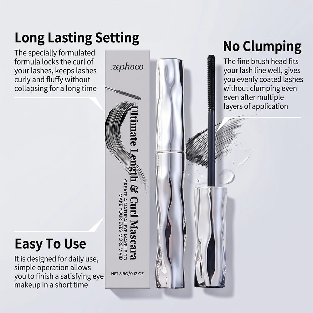 Waterproof Mascara Smudge-Proof Long-Lasting Curling Lengthening Volumizing Natural Lashes Daily Eye Makeup