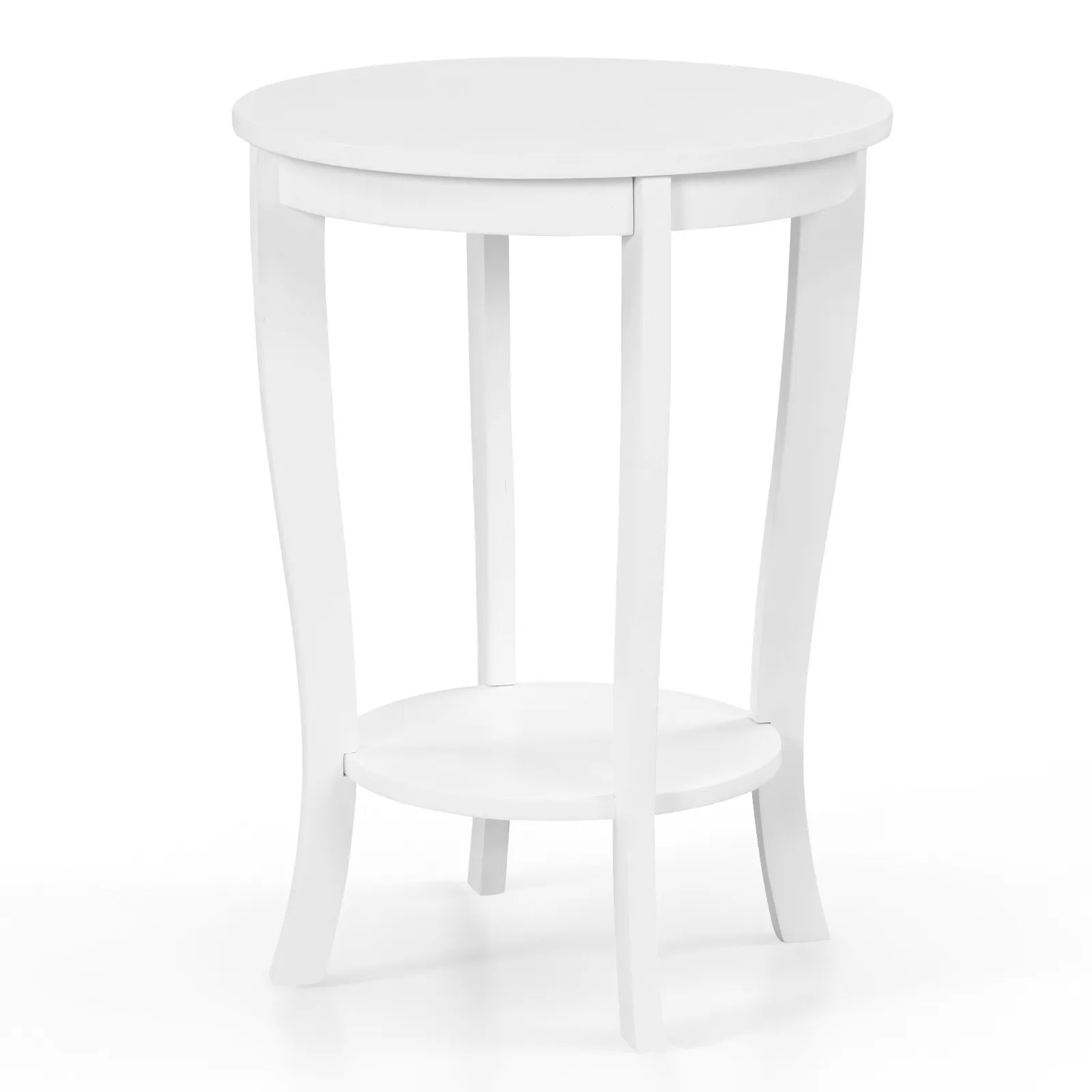 

18" Round Compact Sofa Side Nightstand 2-Tier End Table w/Storage Shelf White