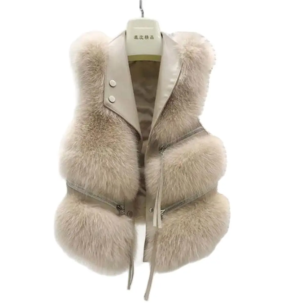 Faux Fur Vest Coat Women\'S Lapel Sleeveless Buckle Slim Fit Hot Sale Teddy Coat 2024 High Street Plush Fur One Piece Jacket