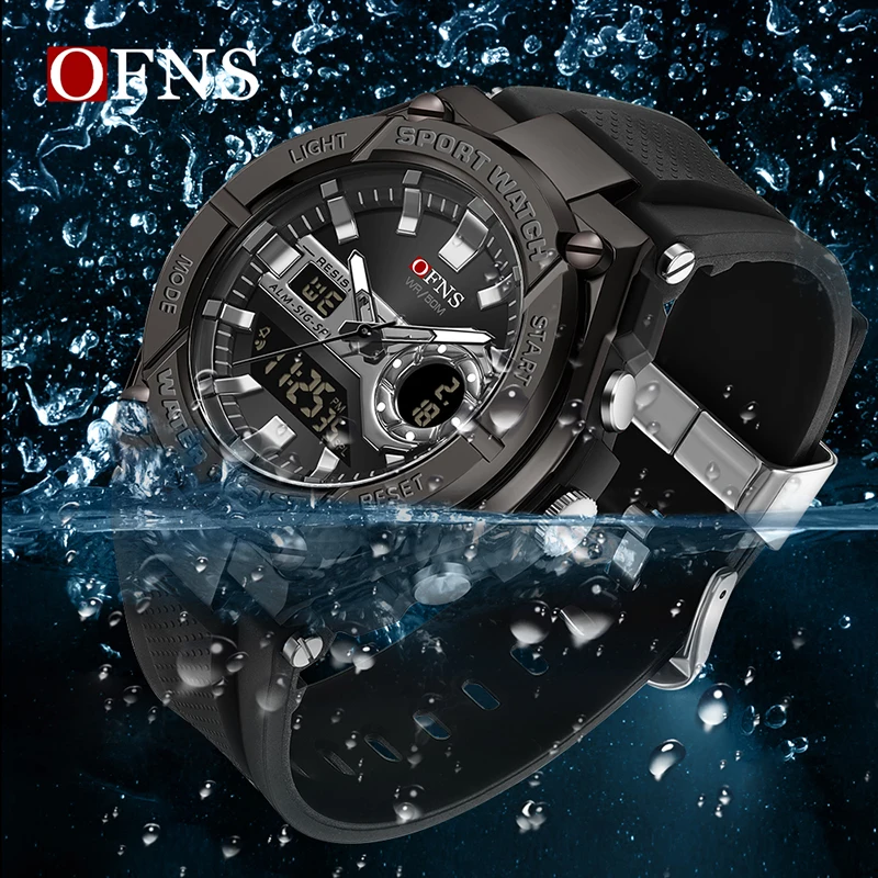 OFNS Top Brand Men\'s Watches LED Digital Dual-display Quartz Clock Military Outdoor Sports Waterproof Men Electronic Wristwatch