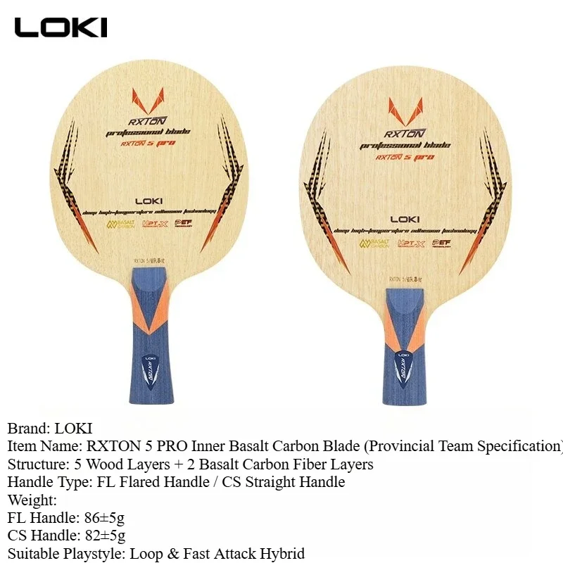 LOKI RXTON 5PRO Provincial Team Table Tennis Blade Inner Basalt Carbon 5 Wood 2 Carbon Professional Ping Pong Paddle Fast Attack