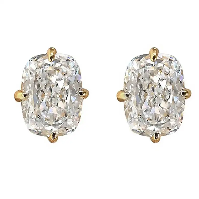 Huitan Women Stud Earrings Gold Color Inlaid Big White CZ Simple Style Party Daily Accessories Fashion Versatile Wedding Jewelry