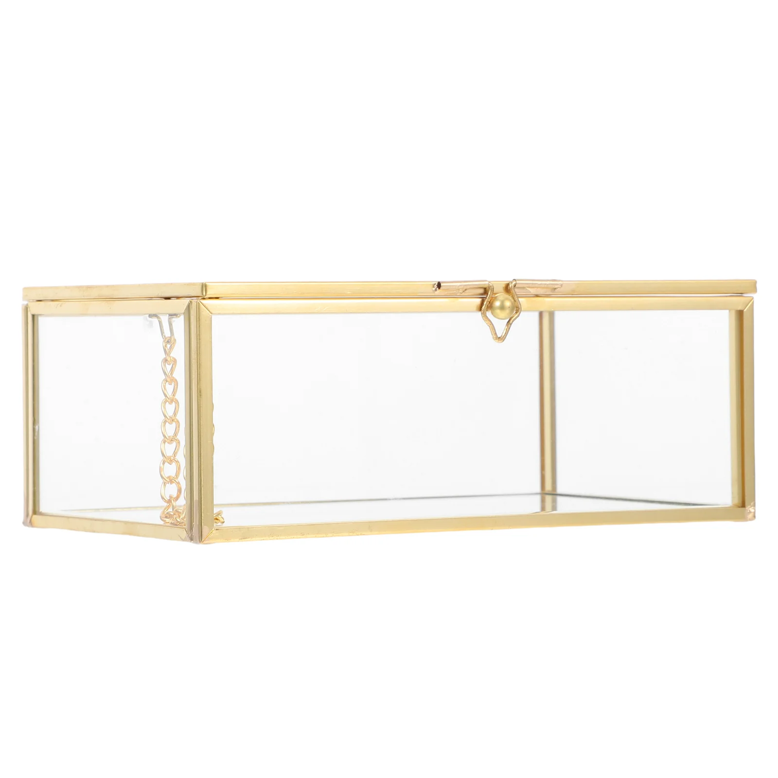 

Light Luxury Glass Jewelry Organizer Box Elegant Transparent Brass Frame Keepsake Holder Vanity Storage for Rings Bracelets
