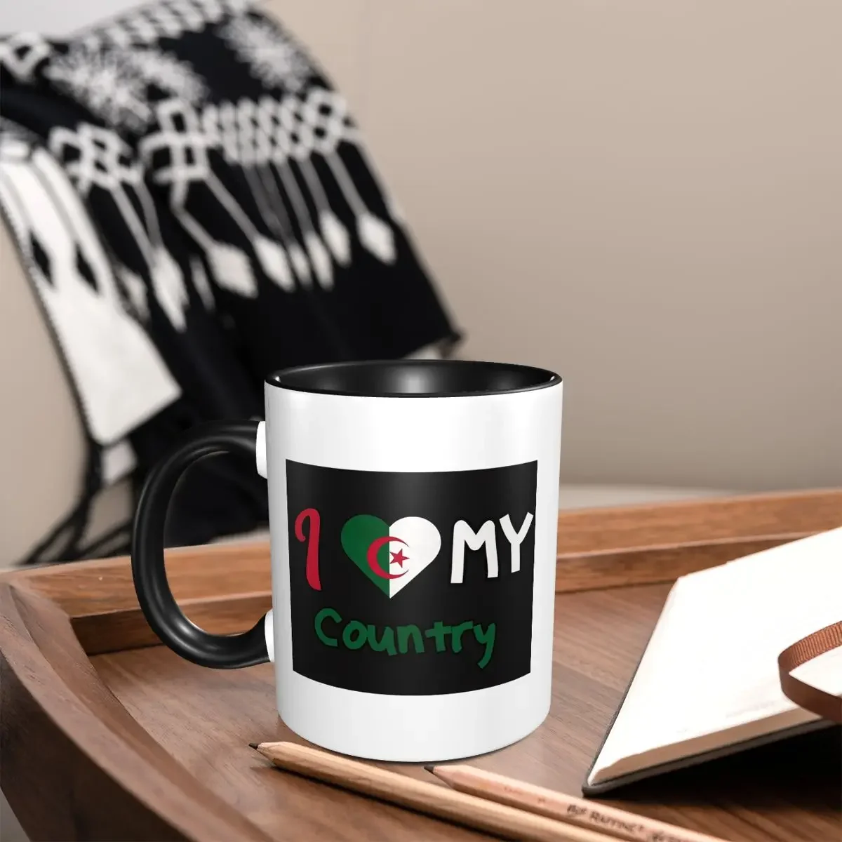 I Love My Country Algerian Algeria Flag Mug Funny Ceramic Coffee Cups Tea Mugs Milk Cup Drinkware Gifts for Woman Man