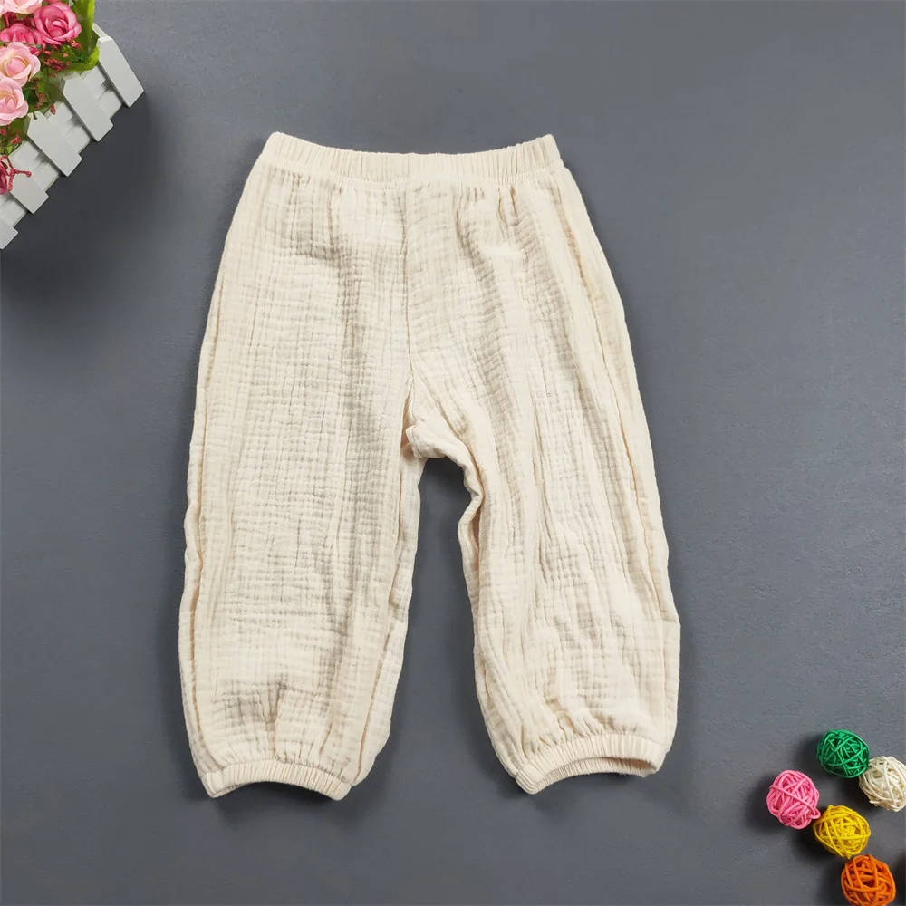 Kinder Kleidung Sommer Jungen Und Mädchen Baumwolle Gefaltete Lose Hosen Mädchen Casual Einfarbig Atmungsaktive Hose – Detail 8