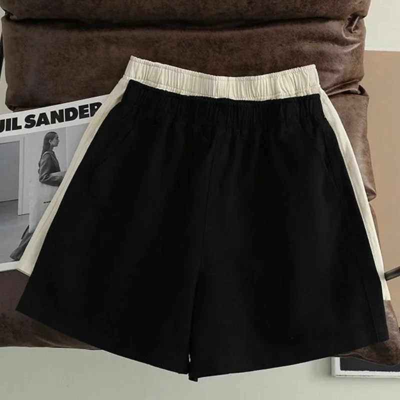 Pantalones cortos informales para mujer, cintura elástica, moda Hipster Harajuku, verano, combina con todo, pierna ancha, Ulzzang, adolescentes, universidad, Vintage, suelto, Simple