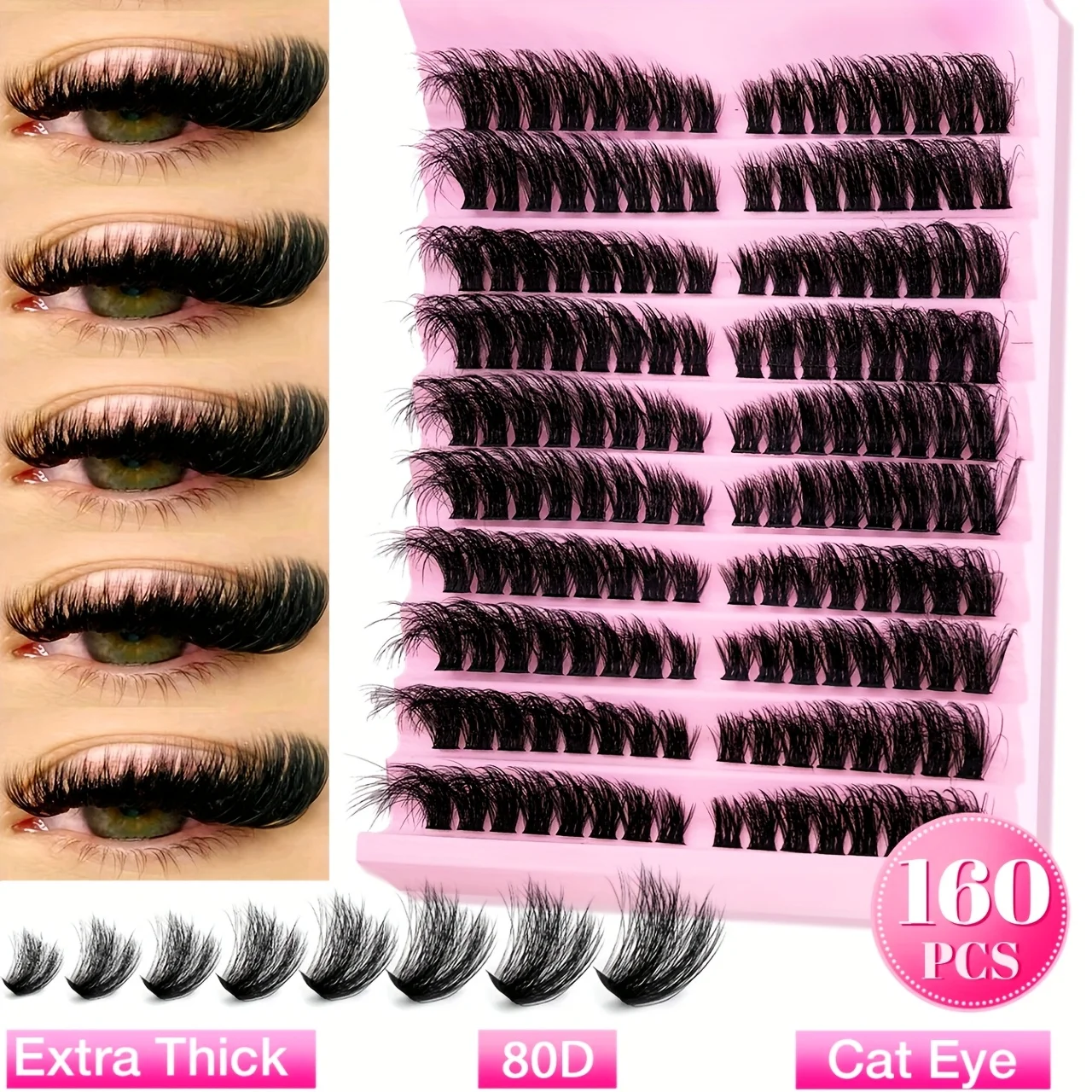 Natürlich Aussehende D-Curl Wimpernbüschel 120/160/200 Stück (9-16mm) DIY Wimpernverlängerungs-Set Gemischt 40D T50 80D & Cat Eye – Detail 7