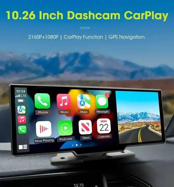 Car 10.26 Inch 4K Touch Screen Dash Cam BT Wireless Carplay Android Auto display with Backup Camera