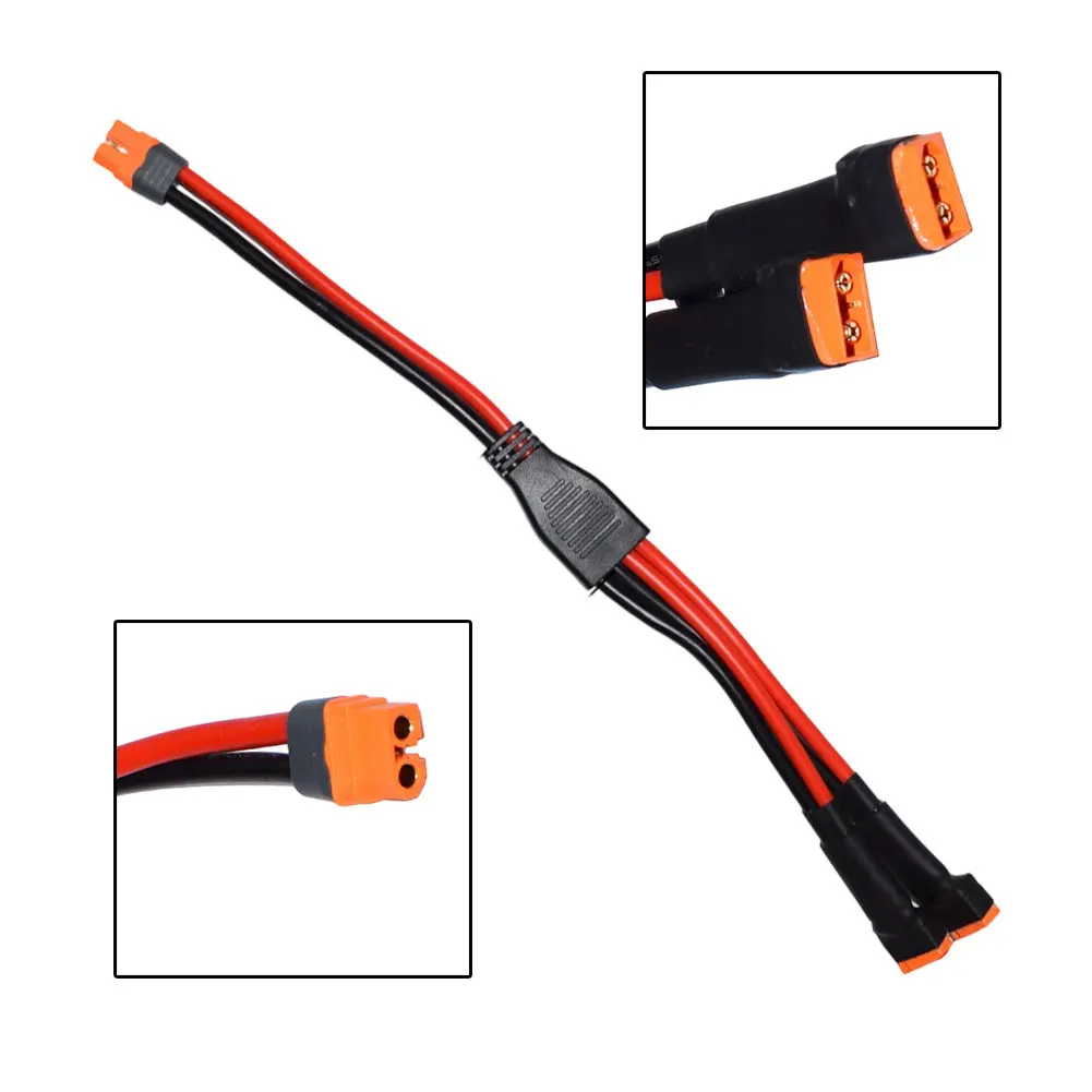 For XT60 Y Branch Cable 1 Female In 2 Male Out 30 cm PVC Jacketed Tinned Copper Wire for Solar Generators Power Stations
