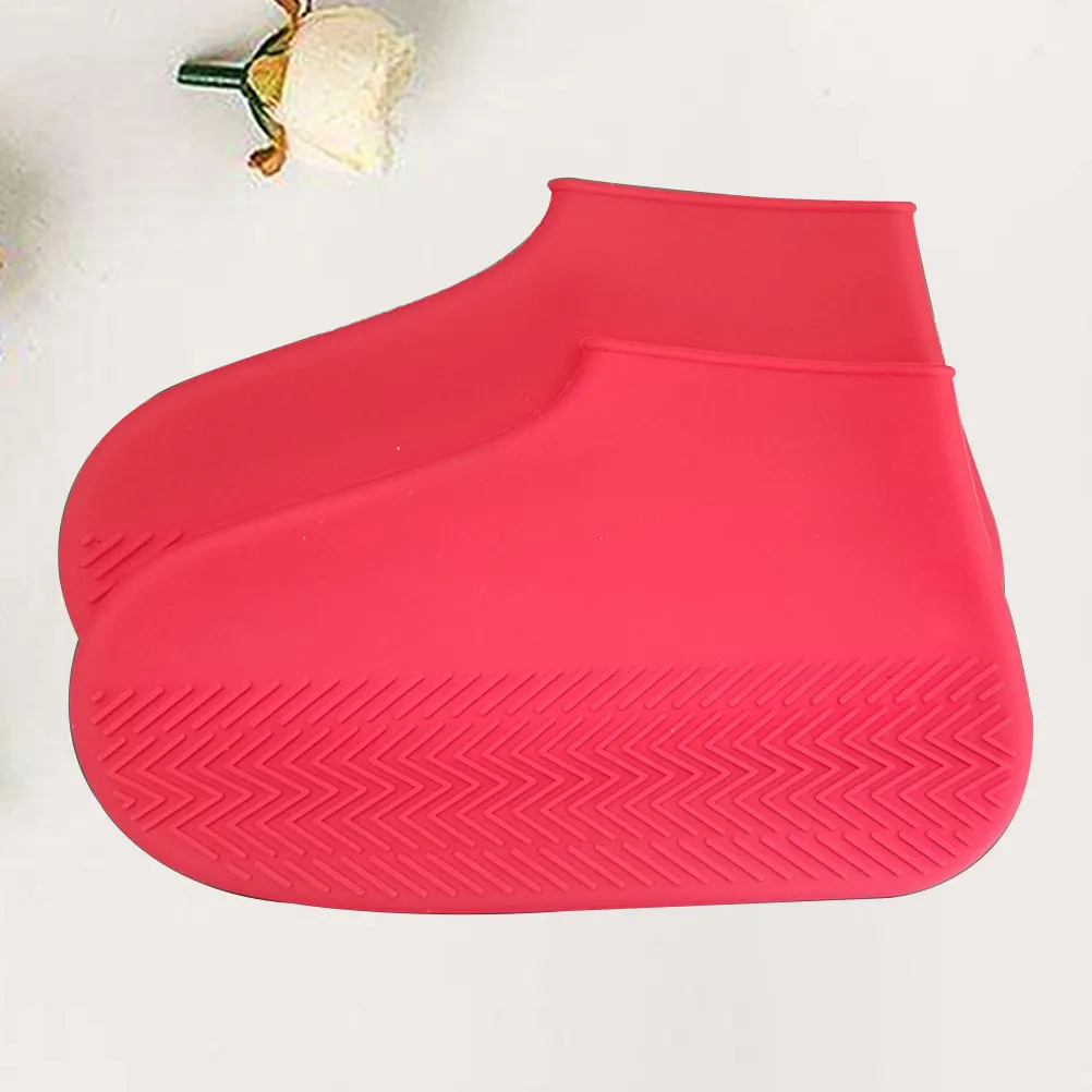 

Silicone Shoe Covers Pair Waterproof Anti-Slip Overshoes for Rain Snow Mud Protection Adult Size L Red Ideal for Food Service