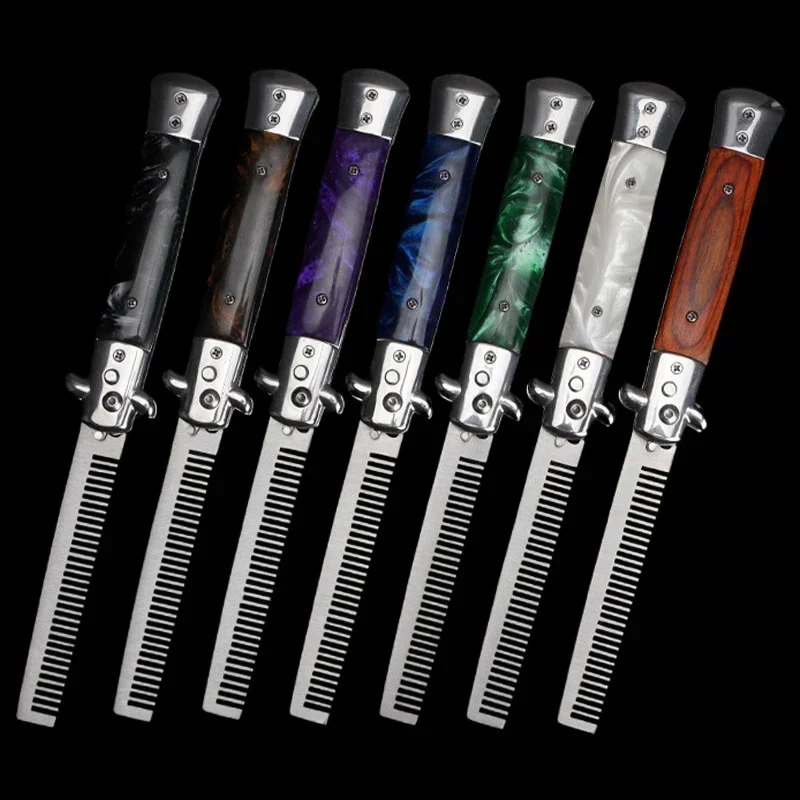 

1pc Stainless Steel Foldable Comb Automatic Knife Brushes Hair Trimmer Comb Brush Accessories Mens Slicked Back Hair Pocket Comb